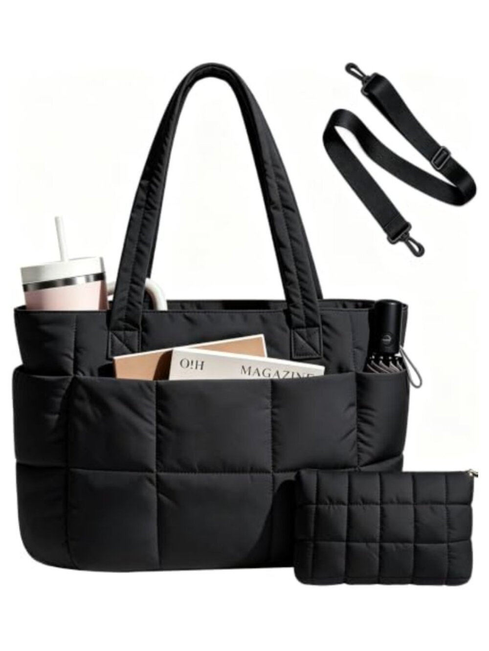 Quilted Puffer Tote Bag Lightweight Shoulder Crossbody Work Travel